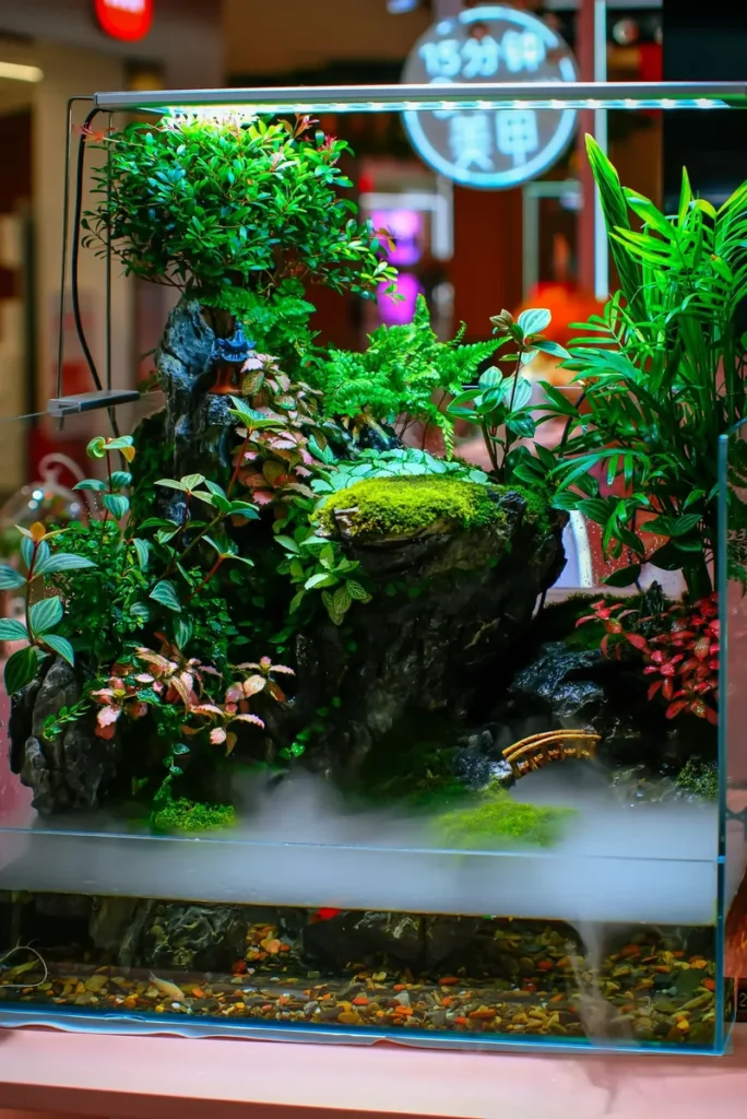 Aquário pequeno plantado montado em casa