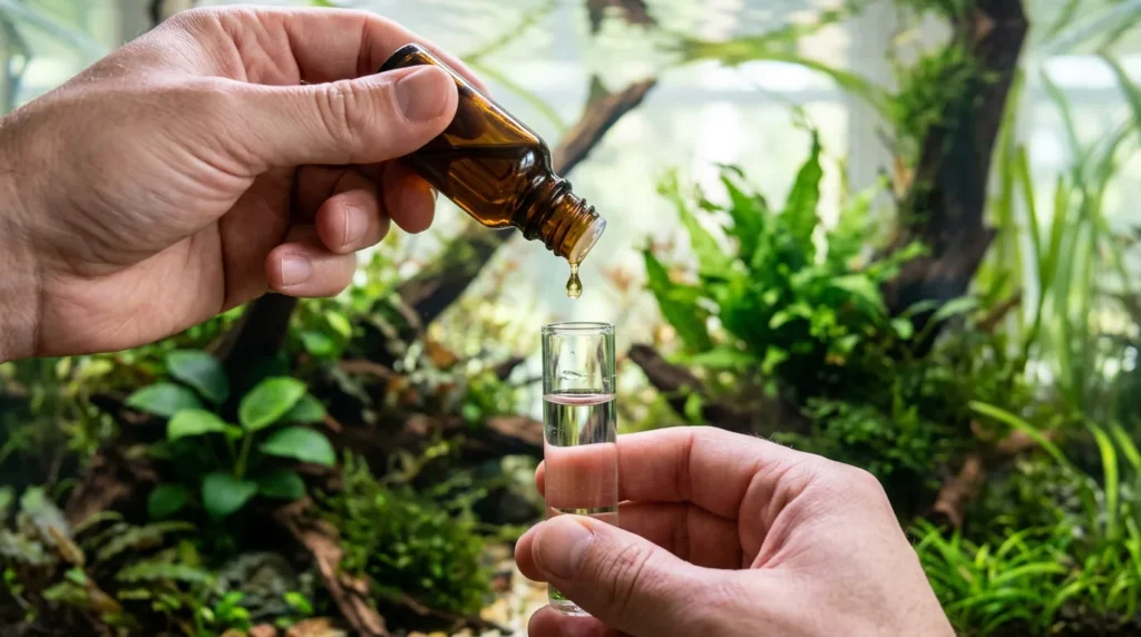 Teste de água de aquário com gotas para medir amônia, nitrito e nitrato