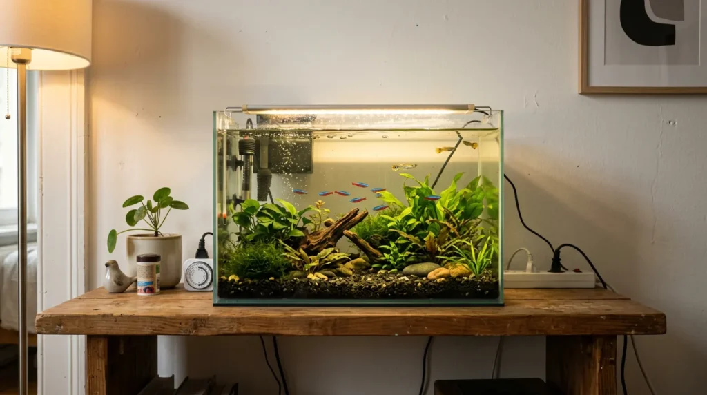 Aquário pequeno plantado montado em casa