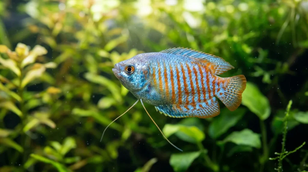 Gurami-anão com as nadadeiras pélvicas em forma de fio, peixe labiríntico