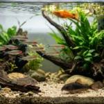 Aquário comunitário com peixes de superfície, de meio e de fundo ao mesmo tempo