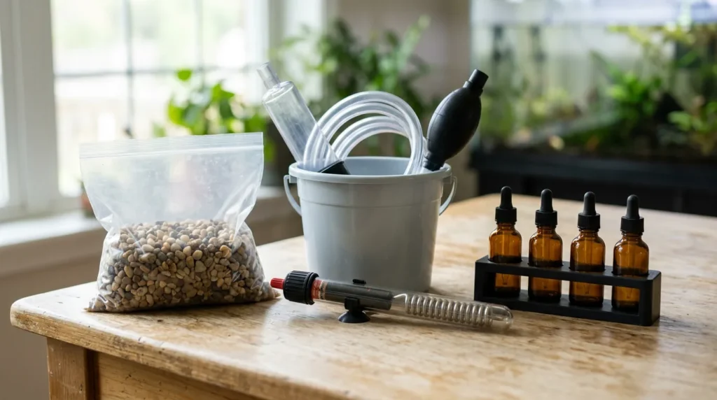 Aquecedor, sifão, balde, substrato e testes: o que o kit não traz