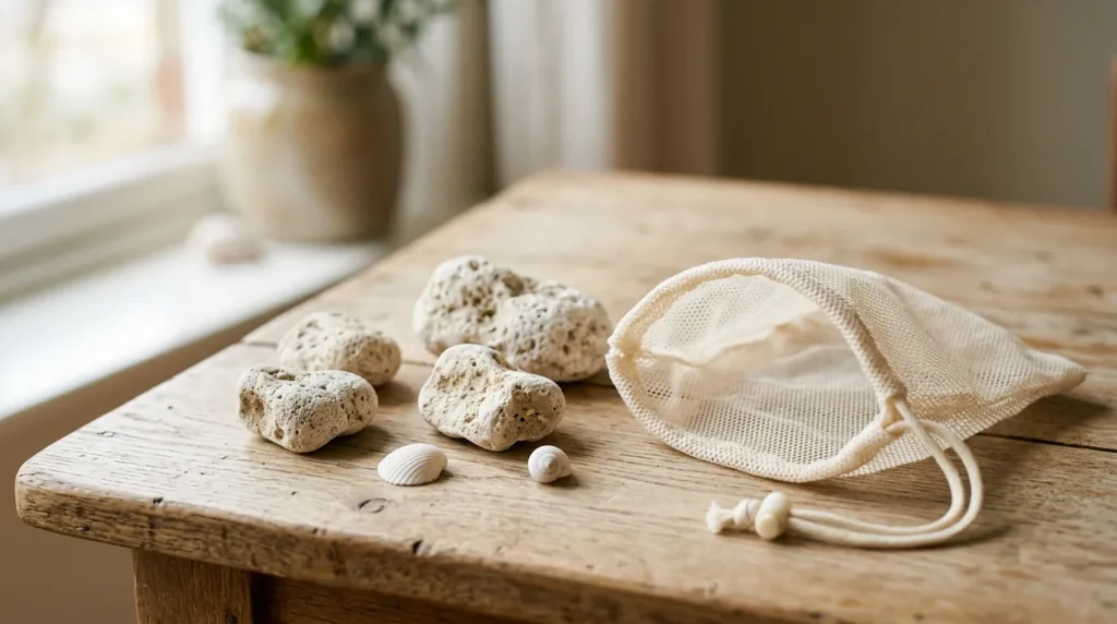 Rochas calcárias e conchas usadas para aumentar a dureza da água do aquário